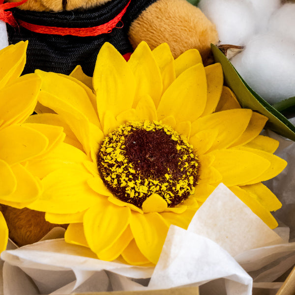 Graduation Teddy Bear Sunflower Soap Flower Bouquet | Florist Delivery KL