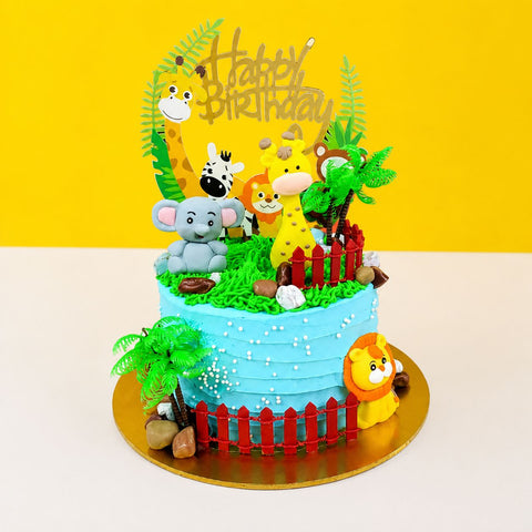 Blue Safari Animal Theme Cake - Designer Cakes - Eats and Treats Bakery - - Eat Cake Today - Birthday Cake Delivery - KL/PJ/Malaysia