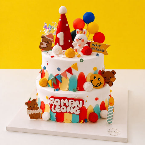 Colourful Sunshine 2 Tier Cake - Cute Cake - Jyu Pastry Art - - Eat Cake Today - Birthday Cake Delivery - KL/PJ/Malaysia