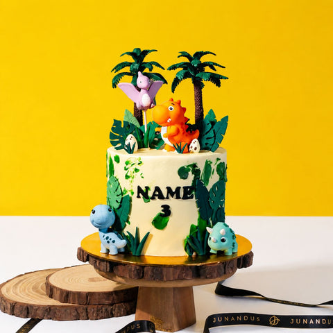 Cute Dino Theme Cake 6 inch - Vegan Cakes - Junandus - - Eat Cake Today - Birthday Cake Delivery - KL/PJ/Malaysia