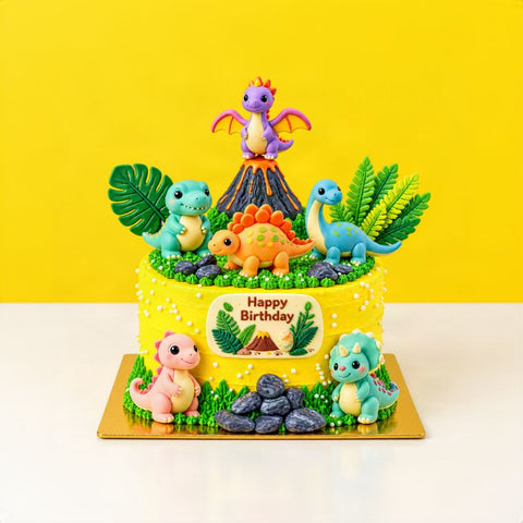 Happy Dinosaurs and Volcano Cake - Designer Cakes - Eats and Treats Bakery - - Eat Cake Today - Birthday Cake Delivery - KL/PJ/Malaysia
