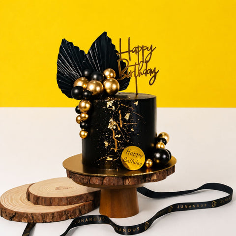 Midnight Black Designer Cake 6 inch - Vegan Cakes - Junandus - - Eat Cake Today - Birthday Cake Delivery - KL/PJ/Malaysia