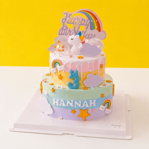 Rainbow Unicorn 2 Tier Cake - Cute Cake - Jyu Pastry Art - - Eat Cake Today - Birthday Cake Delivery - KL/PJ/Malaysia