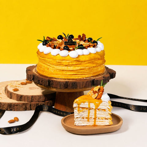 Salted ZERO Caramel Almond Vanilla Crepe Cake - Healthy Cakes - Junandus - - Eat Cake Today - Birthday Cake Delivery - KL/PJ/Malaysia