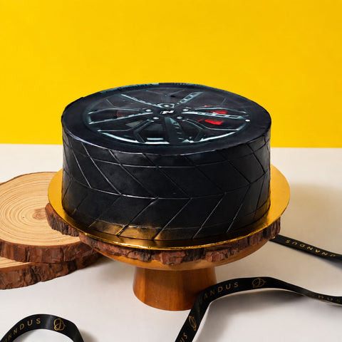 Sport Car Tyre Theme Cake 6 inch - Vegan Cakes - Junandus - - Eat Cake Today - Birthday Cake Delivery - KL/PJ/Malaysia