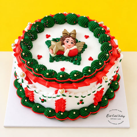 Vintage Christmas Cake 6 inch - Designer Cakes - Jyu Pastry Art - - Eat Cake Today - Birthday Cake Delivery - KL/PJ/Malaysia