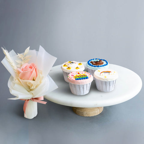 4 Pieces of Kids Cupcake & Flower Bundle - Bundle Pack - Lavish Patisserie - - Eat Cake Today - Birthday Cake Delivery - KL/PJ/Malaysia