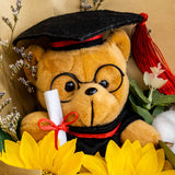 Graduation Teddy Bear Sunflower Soap Flower Bouquet - Flower - Luxe Florist - - Eat Cake Today - Birthday Cake Delivery - KL/PJ/Malaysia