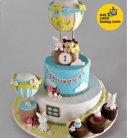 Hot air balloon with bunny cake (Customized) - - Eat Cake Today - Cake Delivery from Malaysia's Best Bakers - - Eat Cake Today - Birthday Cake Delivery - KL/PJ/Malaysia