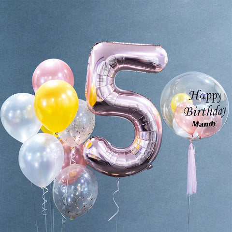 Party Helium Bubble Balloons Bouquet with Foil Number 40" - Balloons - Happy Balloon Shop - - Eat Cake Today - Birthday Cake Delivery - KL/PJ/Malaysia