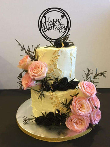 White Cake with Fresh Flower and Topper - Customized Cakes - B'Sweetbites - - Eat Cake Today - Birthday Cake Delivery - KL/PJ/Malaysia